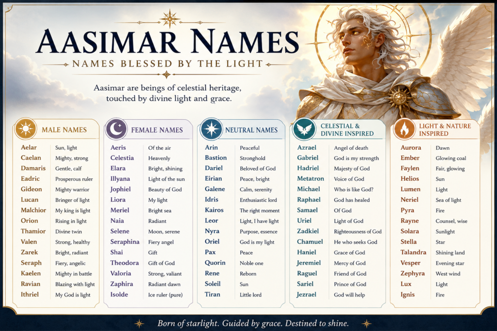 Aasimar Names: The Complete Guide to Choosing the Perfect Celestial Name for Your Character aasimar names